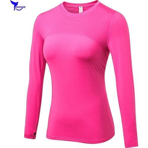 2019 Women Compression Running Shirts Quick Dry Elastic Mesh Splicing Jogging T-shirt Breathable Patchwork Gym Fitness Yoga Tops