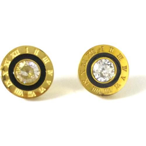 FairLadyHood 316L Stainless Steel Gold Color Roman Number Stud Earrings With Zircon Women Fashion Stud Earrings