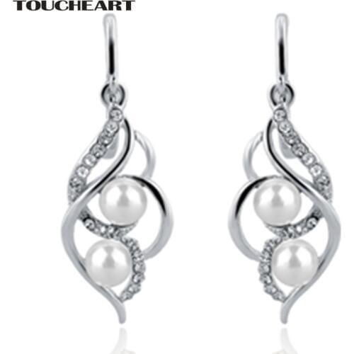 TOUCHEART Imitation Earrings Fashion Jewelry With Stones Big Silver color Simulated Pearl Earring For Women Pendientes SER140229