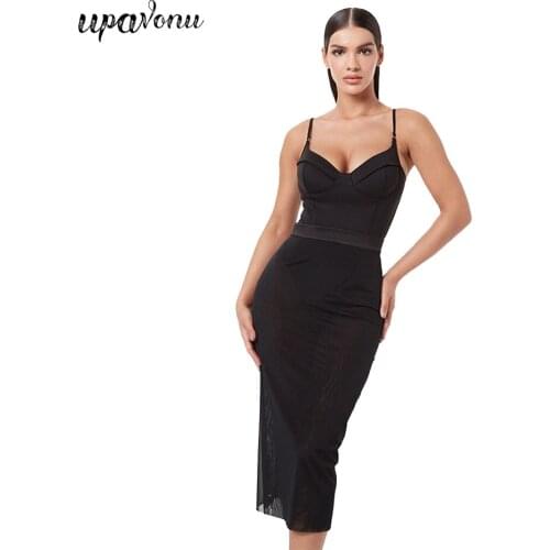 Free Shipping 2021 New Chic Lace Bandage Dress Sexy Sling V-neck Sleeveless Bodycon Midi Dress Celebrity Club Night Party Dress