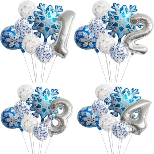 Winter Snowflake Confetti Aluminum Film Balloons Set Cartoon Cosplay Snow Birthday Number Ballon Shower Party Decor Girls Favor