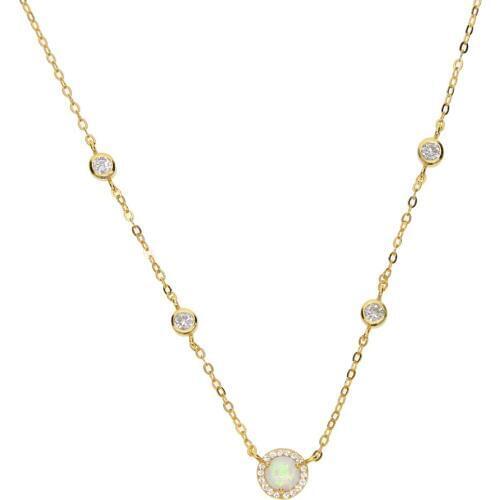 100% 925 sterling silver necklace cz station link chain top quality white cz opal stone wedding gift fine silver necklaces style