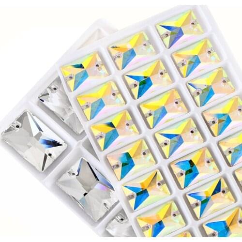 18x25mm AB Color Sew On Stones Rhinestones Rectangle Shape Dress Decoration Rhinestones K9 Glass Strass AB Crystal Strass