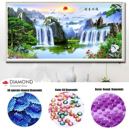 3D DIY Diamond Embroidery,5D Diamond painting,Landscape,waterfall,Diamonds mosaic rhinestone cross stitch,needlework,decor,gift