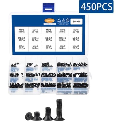 450PCS M2 M2.5 M3 Countersunk Flat Head Phillips Small Mini Screw Set Carbon Steel For Computer Notebook Laptop Screws Kit M2x3