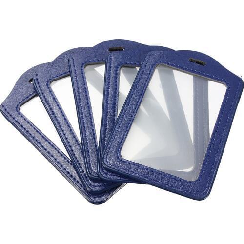 5X Blue PU Badges Holder ID Card Case Credit Card Vertical Badge