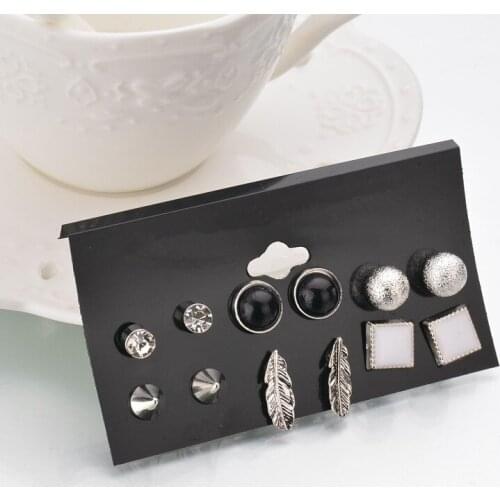 6 Pairs Fashion Personality Metal Feather Earring Set for Women