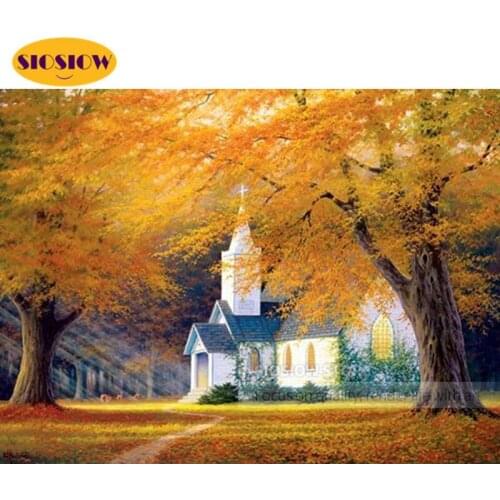 SIOSIOW Diamond Embroidery Full Display Scenery Picture Of Rhinestones 5D Diamond Painting Autumn Cross Stitch Wall Decor Gift
