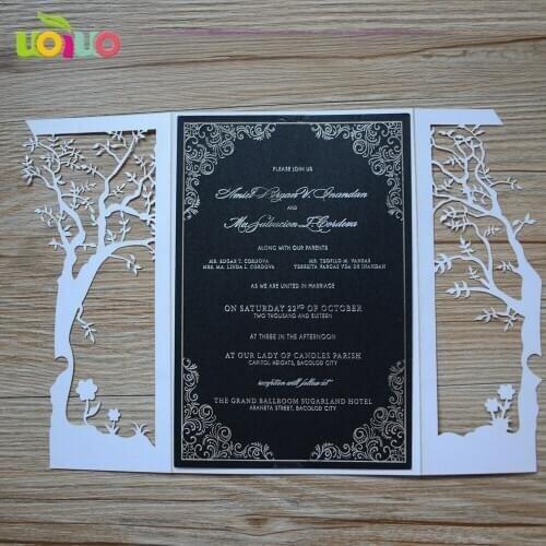 Free shipping 50set inc25 white tree Wedding Invitation Card Hollow Laser Cut Wedding Party Guest Invitation Card tree card