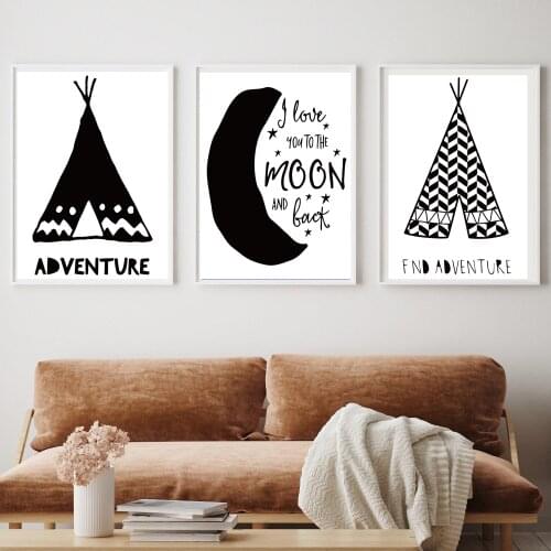Nursery Wall Art Canvas Painting Black and White Adventure Be Wild and Free Quotes Posters and Prints Nordic Baby Room Picture