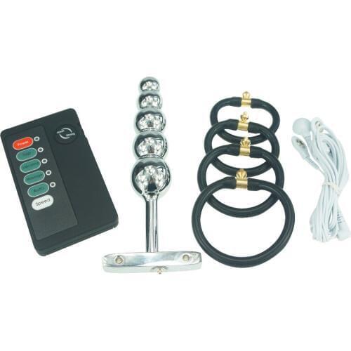 Electric wave Shock Therapy equipment anal plug massager electro cock ring penis extender steel butt plug sex toys