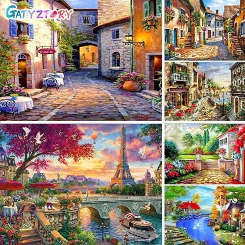 GATYZTORY 5D Diamond Painting House Landscape Sea View Square/Round Embroidery Cross Stitch Kit Painting Mosaic DIY Home Decorat