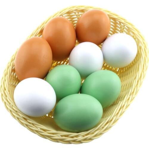 Gresorth 9pcs Fake Wood Eggs Decoration Artificial Food for Play Kitchen Laying Chicken Coop Painted Graffiti Toy