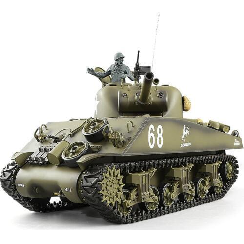 US Main Mattle Tank Model Toy 1:16 2.4G Simulation Sound Turret Rotation Smoke Launch Bullet M4A3 Kids Remote Control RC Tank
