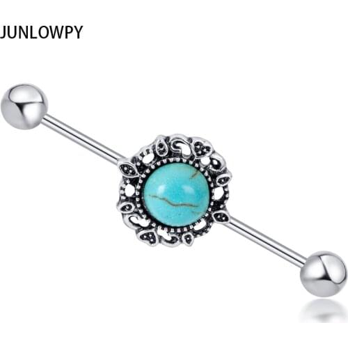 JUNLOWPY Surgical Steel Industrial Piercing Bars Scaffold Ear Barbells Rings Body Tragus Earrings Jewelry for Womens Mens 20pcs