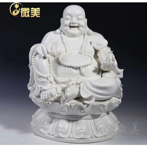 Dehua ceramic 20 inch sitting ancient lotus wishful Maitreya Buddha smile Buddha crafts home furnishings big Maitreya Buddha