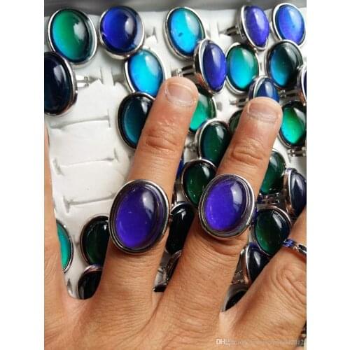 Mood ring Large crystal oval color changing color opening ring