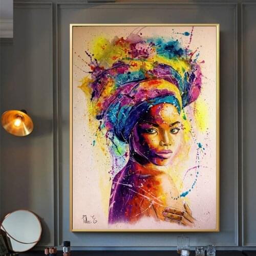 Colorful African Women Canvas Poster Abstract Girl Portrait Canvas Paintings Wall Art Prints Painting for Living Room Decor