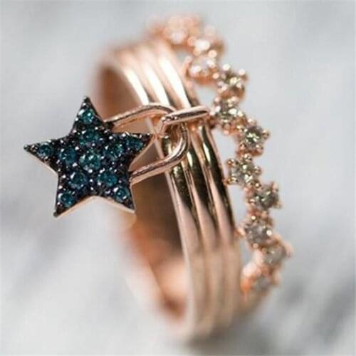 Creative Geometric Crystal Star Index Finger Ring Charm Lady Party Rose Gold Ring Korean Style Female Jewelry