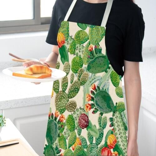 Plant cactus Antifouling Kitchen Apron Cotton Linen Sleeveless man women Chef Cooking Aprons Kitchen accessories 68*55cm 0023