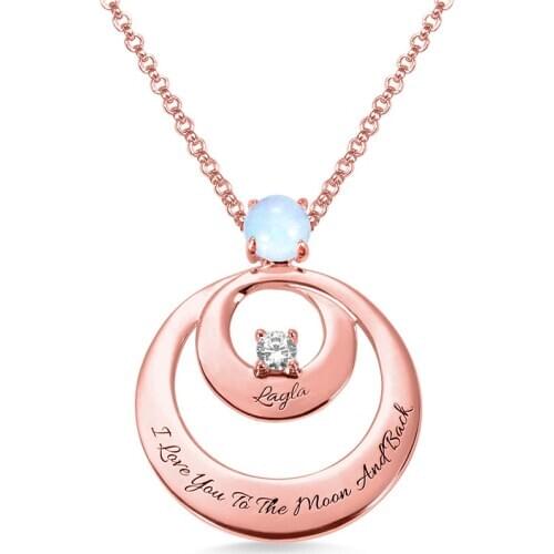 Moonstone Pendant Personalized Birthstone Necklace Engraved Words Jewelry Chain Necklaces Accessories For Women Girl Mother