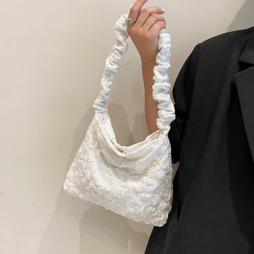 Summer Women Pleated Shoulder Bag Solid Color Eco Friendly Cloth Shopping Bag Female Large Capacity Tote Bags Beach Travel Bag