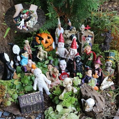 Halloween Miniatures Town Figures Statue Miniture Garden Dollhouse Decor Accessories Village Retro Mini Resin Figurine Ornaments