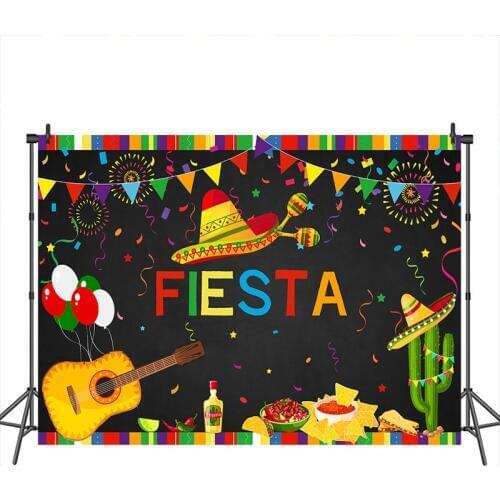 Neoback Fiesta Party Backdrop Mexico Hat Delicious Food Cactus Banner Decoration Photography Backdrops Studio Shoots