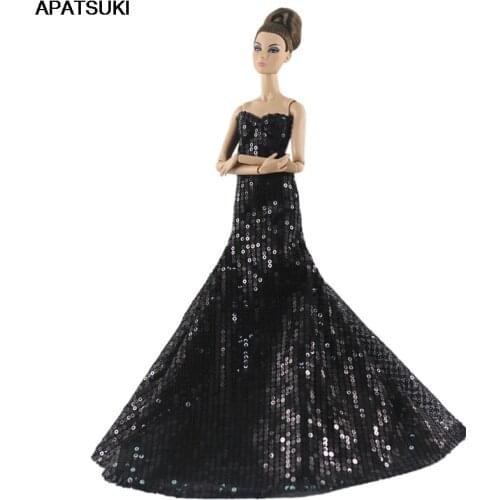 Black Sequin Fashion Doll Clothes Party Dress For Barbie Doll Princess Gown 1/6 Dolls Accessories For Barbie Doll Outfits