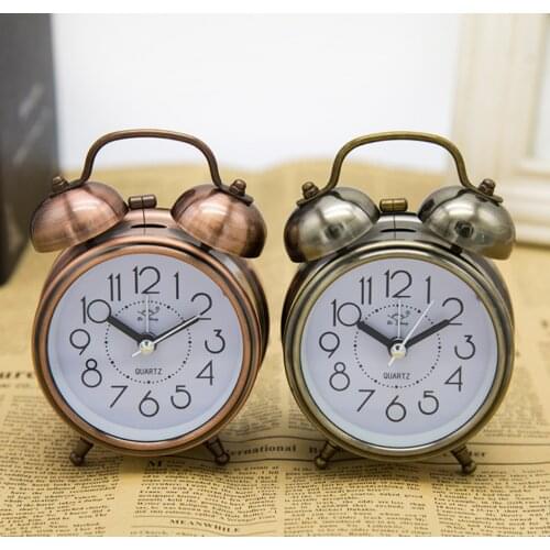 Fashionable and simple metal 3 inch bronze bronze bell mute with light creative alarm clock for childrens home