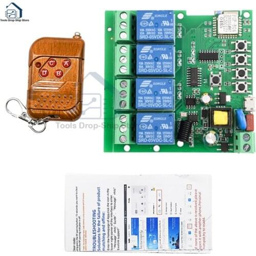 DC 5-32V/220V WIFI Relay Module RF Transmitter 433 Mhz Remote Controls with Remote Control Switch 4CH Relay Receiver Module