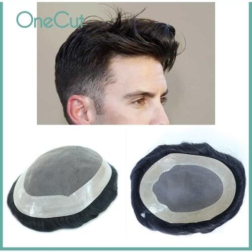 Men Toupee Durable Mono NPU Base 30mm Wave Indian Remy Hair Replacement System Mens Prosthesis Hairpieces Natural Black Peruk