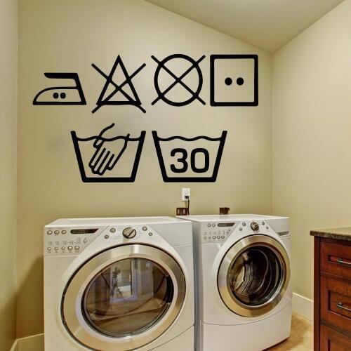 6pcs set Laundry Symbols Wall Art Decal Kitchen Washing Room Sign Wall Sticker pvc Decal Vinyl Home Decoration Wall Tattoo D843