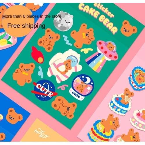 Korean version of INS wind lovely cartoon color bear rabbit cake DIY mobile phone diary material decorative kawaii stickers