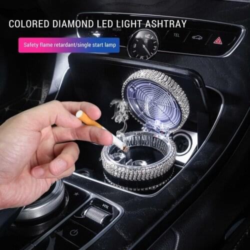 New Diamond Car Ashtray LED Light Portable Smokeless Auto Ashtray Cigarette Holder Box Car Bling Accessories for Girl Woman