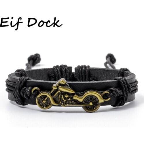 New Fashion Black Brown Leather Alloy Motorcycle Men Bracelets For Women Handmade Weave Female Men Bracelet Jewelry