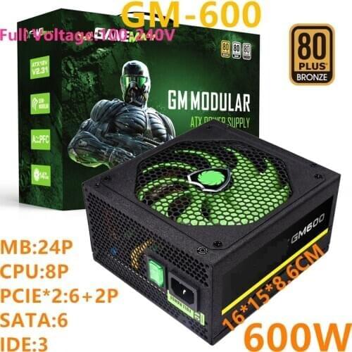 New PSU For GameMax Brand ATX Half Modular 80plus Bronze Silent Power Supply for Video Games 600W Power Supply GM-600