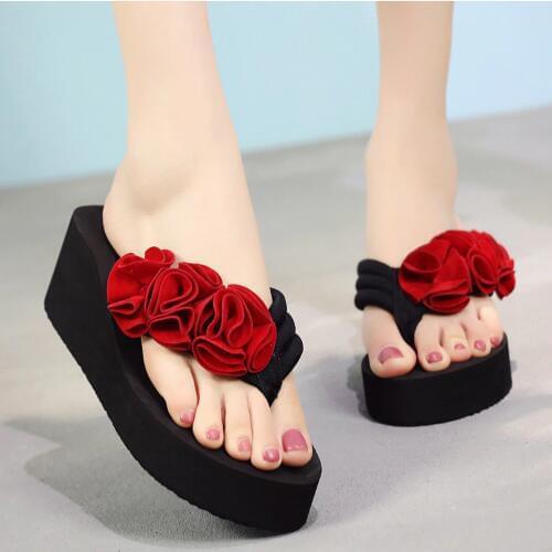 Shoes Woman Summer Flower Clip Toe Sandals Womens Shoes Wedge Slippers sandalia feminina Women Beach Slipper Flip Flops mujer
