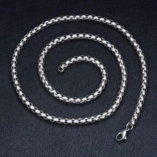 1PCS Titanium Steel Round Box Square Punk Pearl Jewelry Necklace Clothing Accessories Sweater Chain Mens and Womens Necklaces