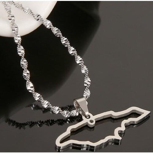 Stainless Steel Silver Color Jamaica Map Pendant Necklaces Trendy Jamaican Map Chain Jewelry