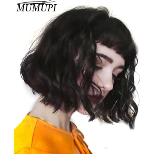 Synthetic Short Bob Hair with Bangs Wigs for Women Purple Red Blue Pink Natural Color Girls Hair Lolita Cosplay Wig MUMUPI