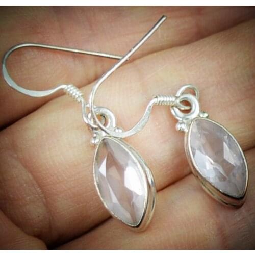Genuine Rose Quartz Earrings,100% 925 sterling silver , 32 mm, AE0043