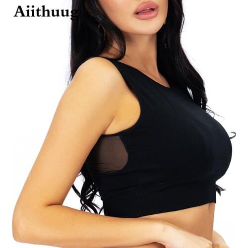 Aiithuug Mesh Breathable Longline Sports Bra Padded Workout Crop Yoga Bra Tops for Women Tank Tops Yoga Sport Bra Strappy
