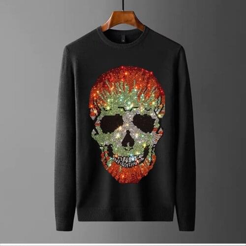2021 Brand Designer Rhinestone Oversized Mens Sweater Personality Fashion Round Neck Knitted Pullover Thick