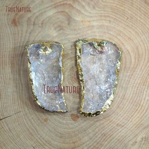 Free Form Tusk Tibetan Horn Jewelry Accessory Crystal Quartzs Clear Pendants With Gold Color Trims Approx 35 mm PM8669