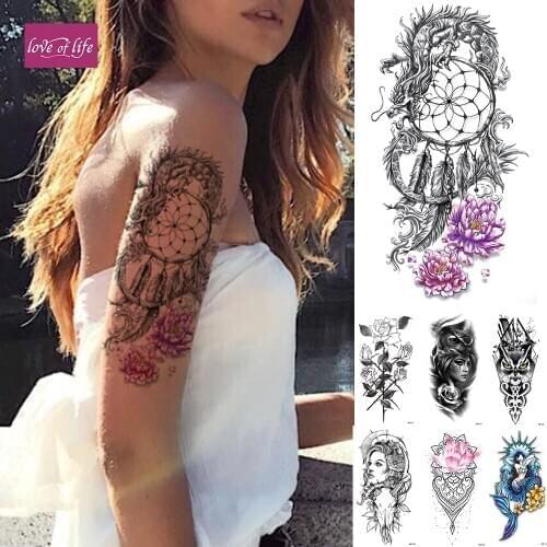 Waterproof Temporary Tattoo Sticker Rose Dreamcatcher Lotus Flash Tattoos Flower Fox Mermaid Body Art Arm Fake Tatoo Women Men