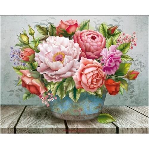 Embroidery Counted Cross Stitch Kits Needlework - Crafts 14 ct DMC Color DIY Arts Handmade Home Decor - Flowers in the Bucket