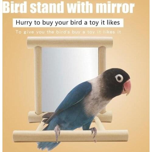 Pet Bird Mirror Wooden Play Toy With Perch For Parrot Budgies Parakeet Cockatiel Conure Finch Lovebird Wood Bell Toys Supplies