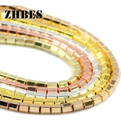 ZHBES 4x4mm Natural Stone Gold Silvers Hexagon Hematite Geometry Spacer Loose Beads For Jewelry Making Bracelets DIY Accessories