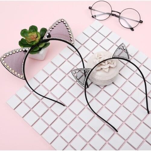 Cat Ears Crown Tiara Headband for Women Hair Rhinestone Princess Hairband Cats ears Bezel Hair Accessories W729